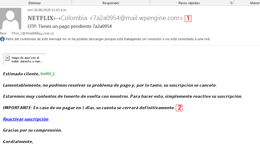 Ejemplo de phishing por email